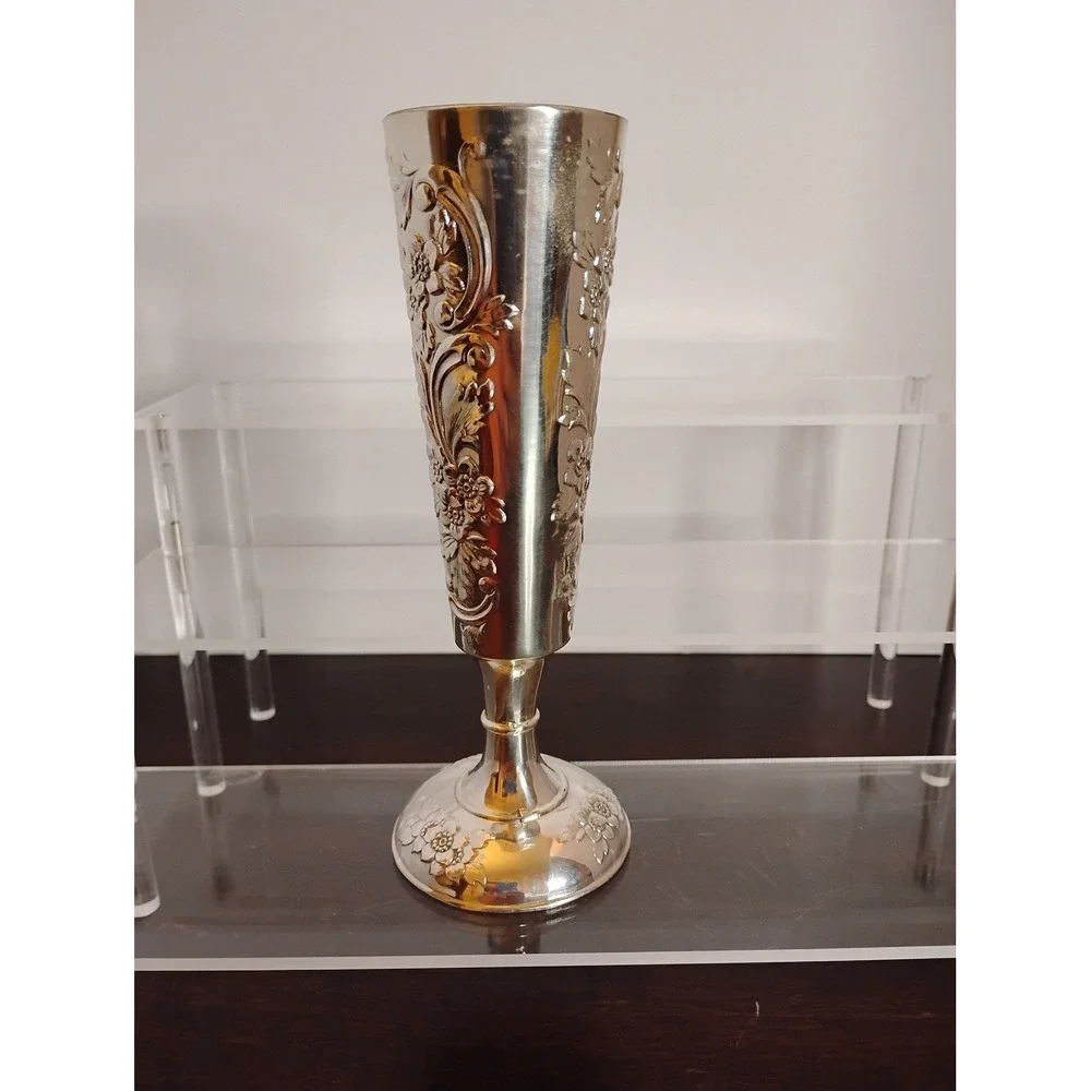 Vintage Delli Inc Silver Plated Champagne Flute Floral Embossed Made inJapan 7in